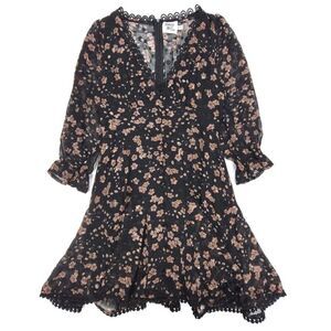 NEW Princess Polly Eltham Sheer Lace Ruffle Button Down Mini Dress Witchy Black